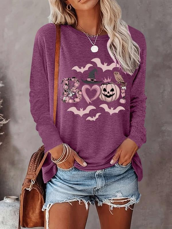 Halloween Women's Casual Letter Print Long Sleeve T-Shirt, Comfortable Fabric, Available in 9 Colors, Fitted Style for...
