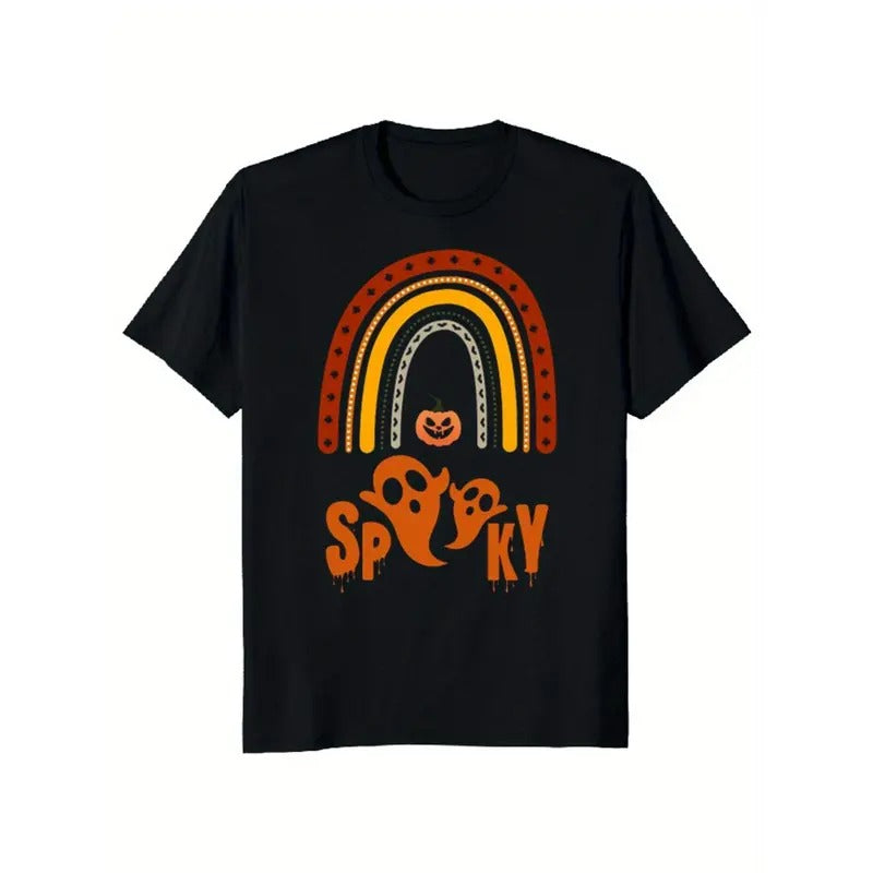 Halloween letter pattern trend Frontline Personalized flat print Men's T-shirt comfortable summer cool leisure sports...