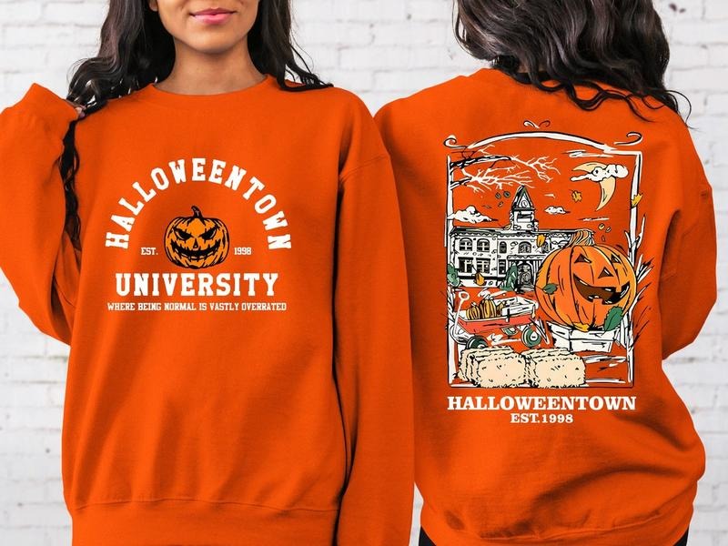 Halloweentown Est 1998 Back and Front Sweatshirt, Retro Halloween Town Crewneck Sweater Shirt Hoodie | PrintMintTees.com