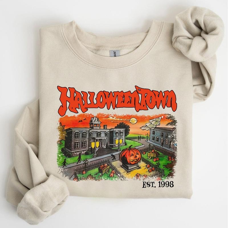 Halloweentown Est. 1998 Sweatshirt – Vintage Halloween Town Graphic Crewneck, Cozy Fall Pullover, Spooky Retro Apparel,...