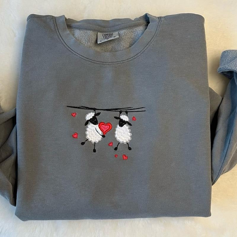 Hanging Onto Love SheepEmbroidered T-Shirts, Hoodie, Sweatshirt