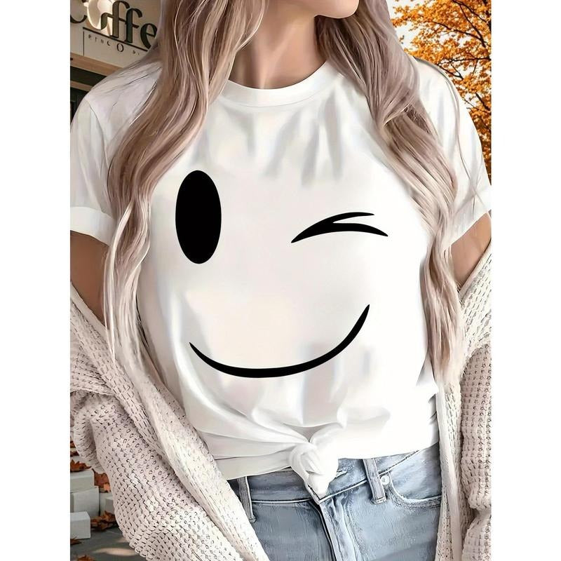 Happy 2025 New Women'S Pure Printed T-shirt, Short Sleeved, Suitable for All Seasons, Suitable for Outdoor, Home, and...