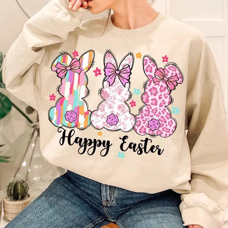 Happy Easter Sweatshirt Coquette Easter Bunny Retro Easter Easter Coquette Brushstroke Easter Shirt Hoodie