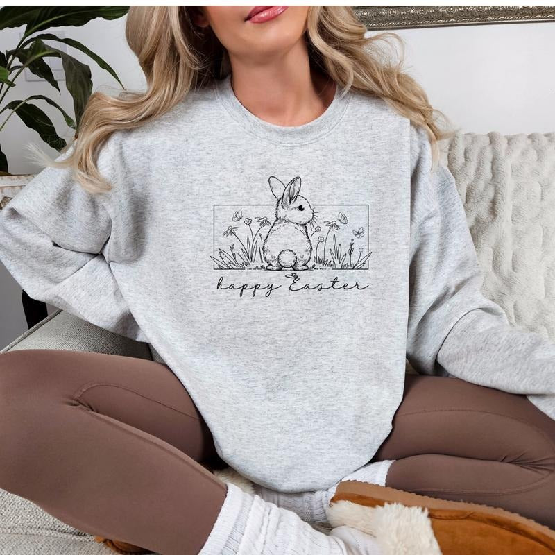 Happy Easter Sweatshirt, Easter T-Shirt, Fun Easter Tee, Cute Easter Gift, Easter Gift For Her, Casual Easter Outfit Hoodie