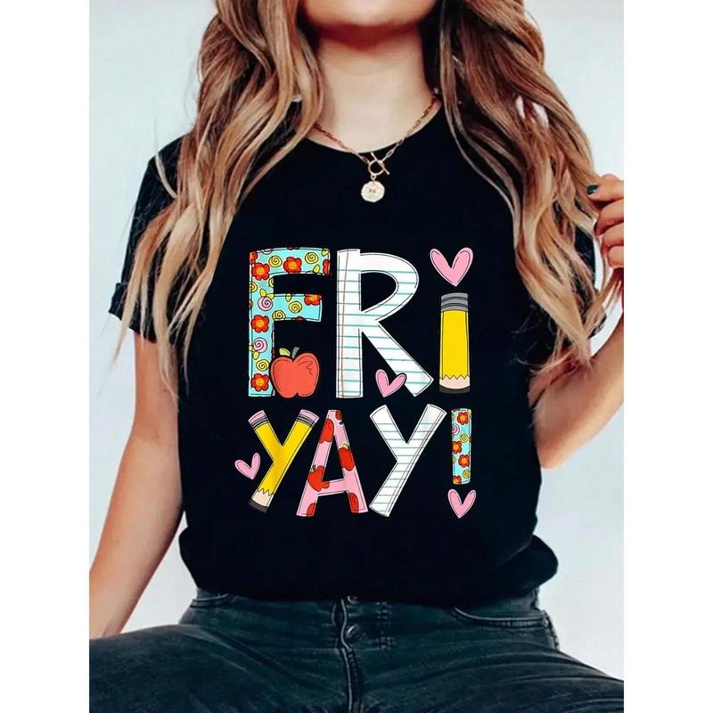 Happy Friday Funny Weekend Teacher Back To T-Shirt, Floral Print, Round Neck, Short Sleeves,  Summer Top style 02 Hoodie...