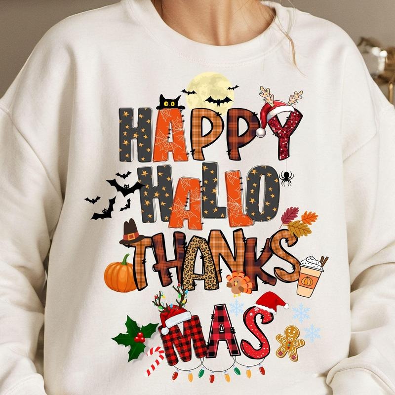 Happy Hallothanksmas Sweatshir, Halloween Thanksgiving Christmas Shirt, Fall Winter Holidays Shirt, Merry Christmas,...