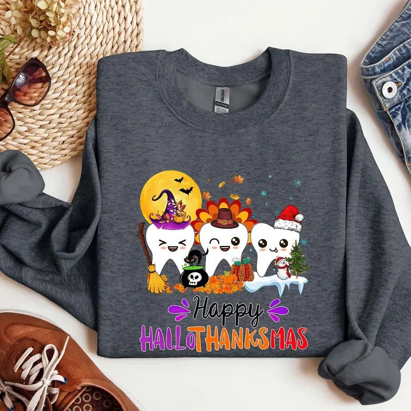 Happy Hallothanksmas Sweatshirt, Hallothanksmas Shirt, Holiday Season Sweatshirt, Halloween Thanksgiving Christmas Shirt,...
