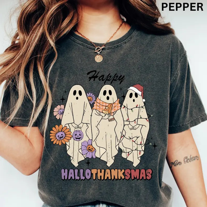 Happy Hallothanksmas T-shirt, Comfort Colors T-shirt, Hallothanksmas #2, Spooky Season Shirt, Christmas Shirt,...