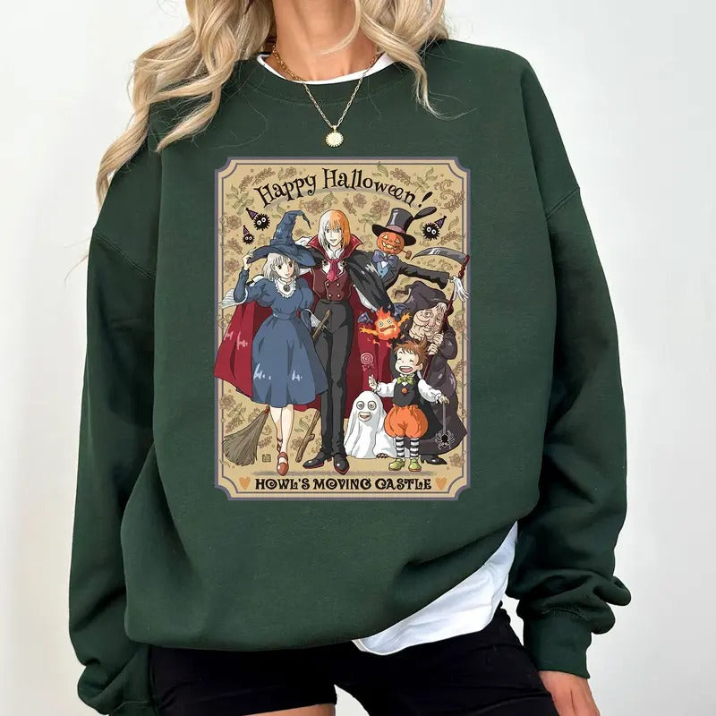 Happy Halloween HMC Studio Ghibli Characters Anime Lovers Shirt Crewneck Hoodie, Manga Shirt Sweatshirt | PrintMintTees.com
