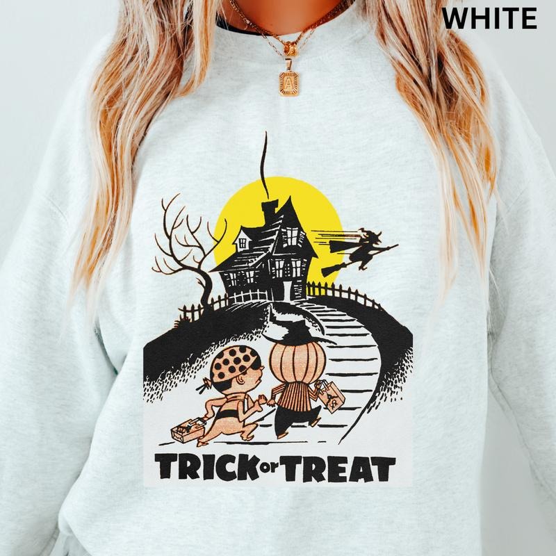 Happy Halloween Sweatshirt, Trick or Treat Sweatshirt, Halloween Graphic Sweatshirt Casual Crewneck Shirt Hoodie