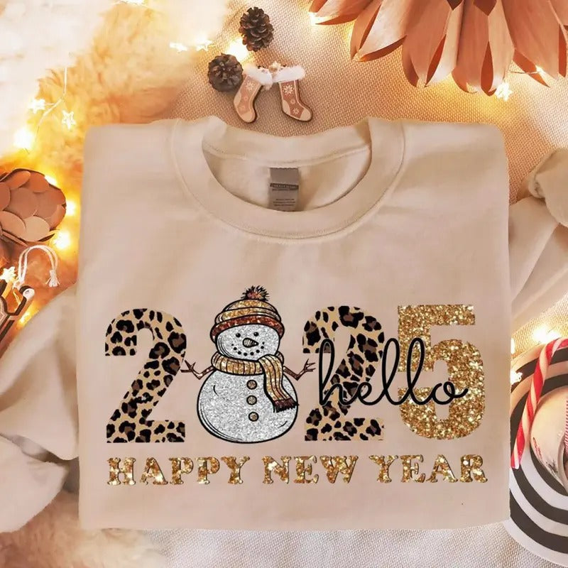 Happy New Year Sweatshirt Faux Glitter, Happy New Year 2025 Shirt, Girls New Year Trip Sweater, 2025 Holiday Sweatshirt,...