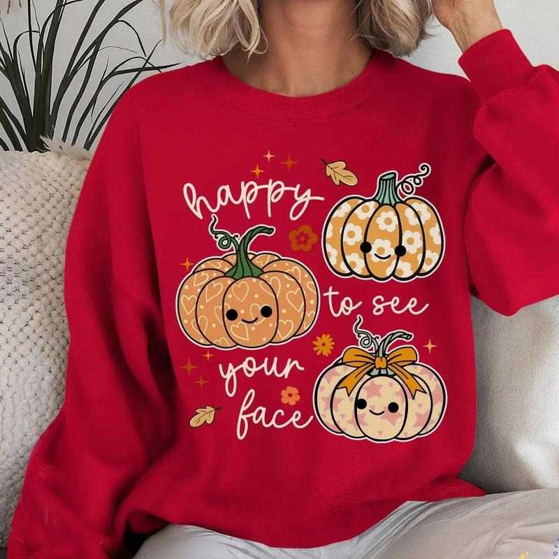 Happy To See Your Face Teacher Sweatshirt and T-Shirt, Fall Teacher Shirt, Autumn Teacher Life Top, Cute Teacher Crewneck...