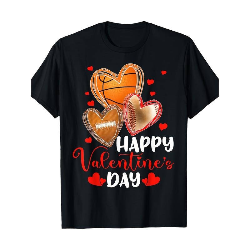 Happy Valentine's Day Basketball Baseball Football T-Shirt-100%cotton-220g made in usa Hoodie Sweatshirt | PrintMintTees.com