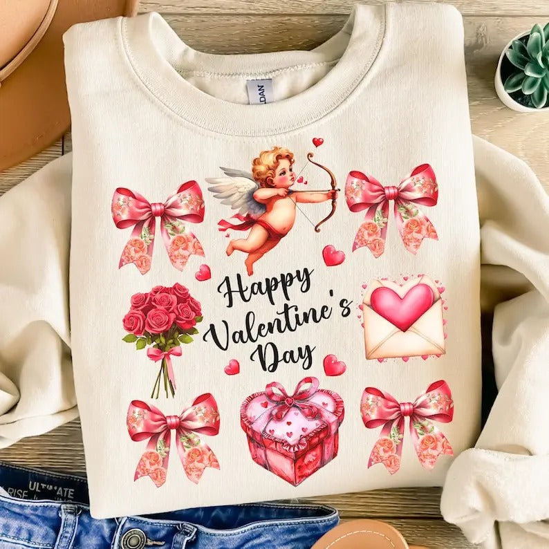 Happy Valentine's day Sweatshirt Cupid , Valentine Day Crewneck Classic Shirt Hoodie | PrintMintTees.com