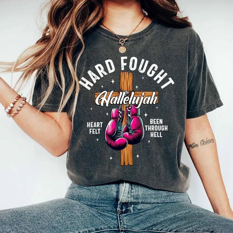 Hard Fought Hallelujah Christian Boxing Gloves Hard Fought Shirt Religious Shirt Church Lover Faith Jesus Shirt Casual Comfort T-Shirts, Hoodie, Sweatshirt