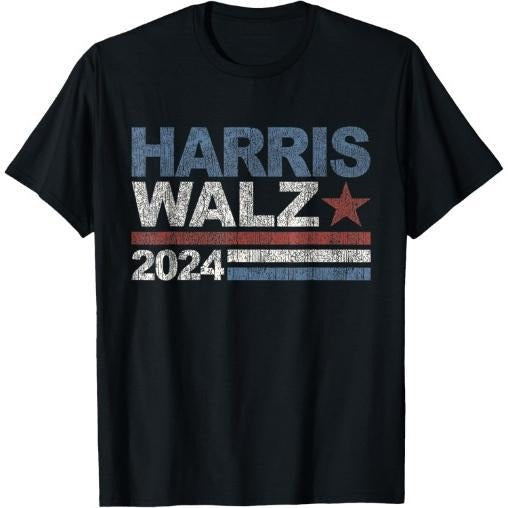 Harris Walz 2024 President Election Vintage Retro Stripe T-Shirt made in usa Hoodie Sweatshirt | PrintMintTees.com