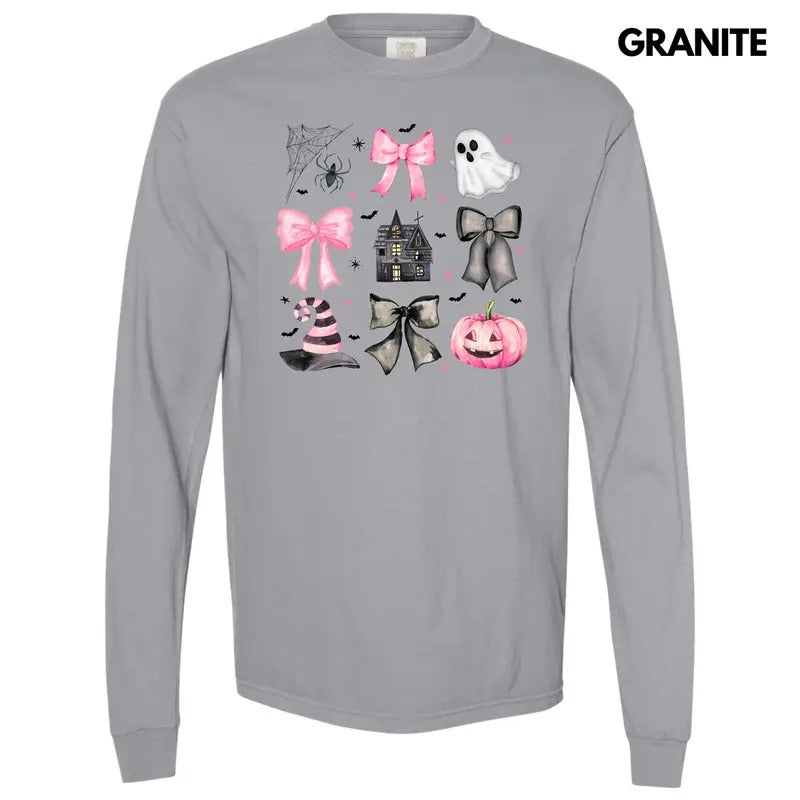 Haunted Halloween Bow Collage Long Sleeve Comfort Colors 'NLB' Shirt Hoodie Sweatshirt