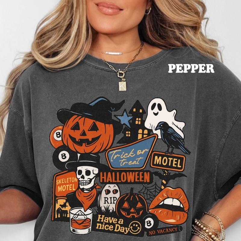 Haunted Halloween Motel Shirt, Cute spooky tee, Comfort Colors T-Shirt, Oversized Fit, trendy, cute style, retro design...