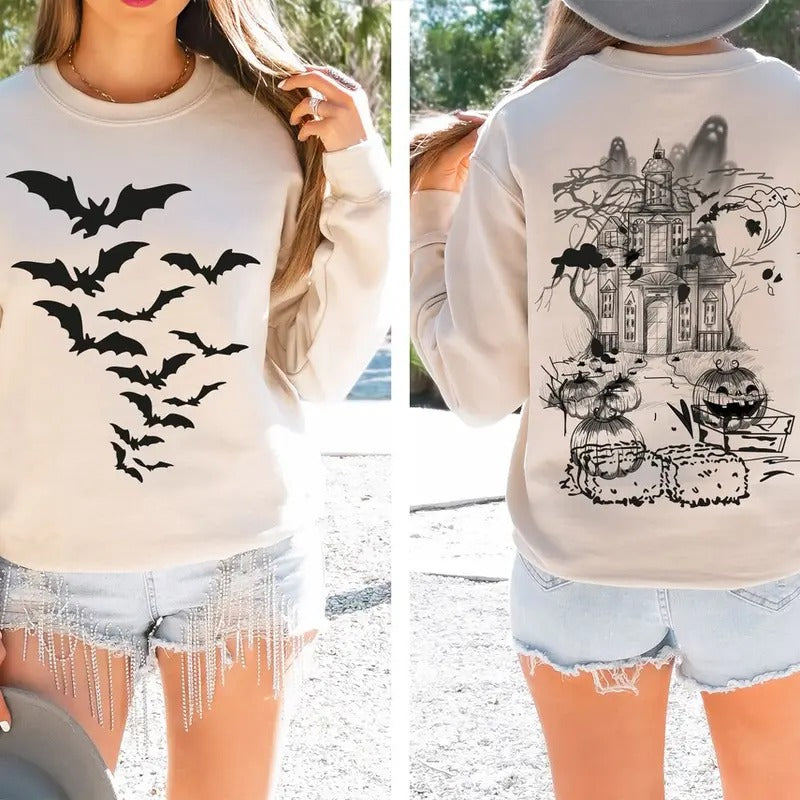 Haunted House   Shirt ,Halloween Sweatshirt,Halloween Party Bats Crewneck,Spooky Season Hoodie | PrintMintTees.com