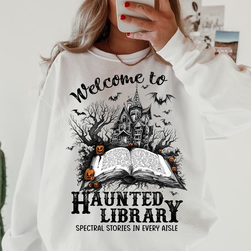 Haunted Library Shirt ~ Unisex Apparel Relaxed Fit Printed In The USA Clothing Womenswear Casual Comfort Cotton Top...