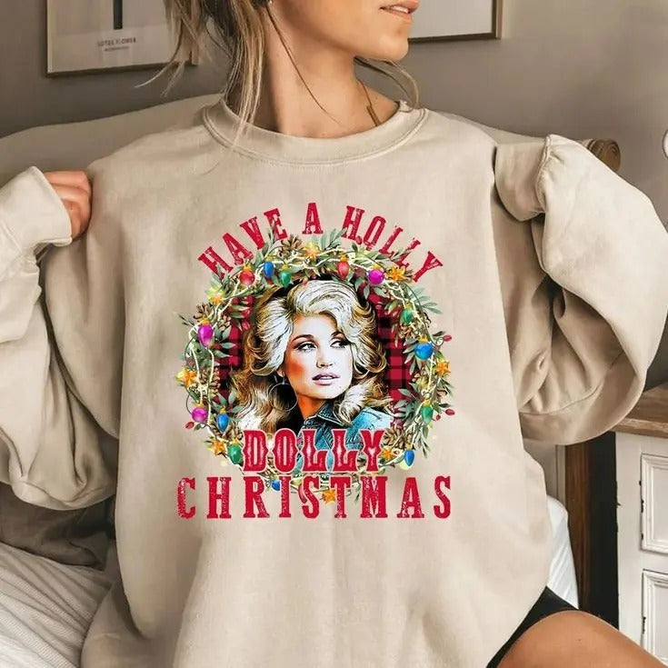 Have A Holly Dolly Christmas Sweatshirt, Holly Dolly Christmas Sweatshirt, Vintage Christmas Sweatshirt, Funny Christmas...