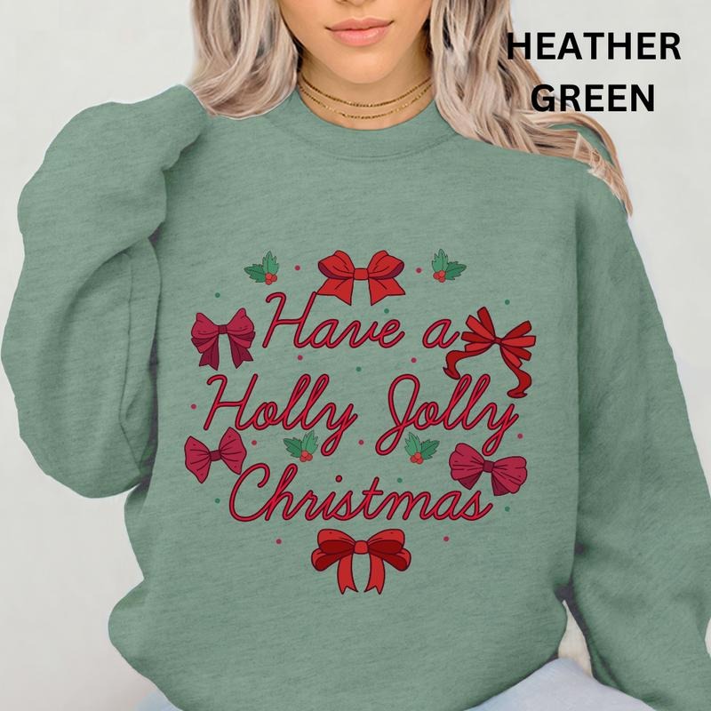 Have a Holly Jolly Christmas Bow Sweatshirt Christmas Winter Graphic Casual Cotton Polyester Oversized sweatshirt