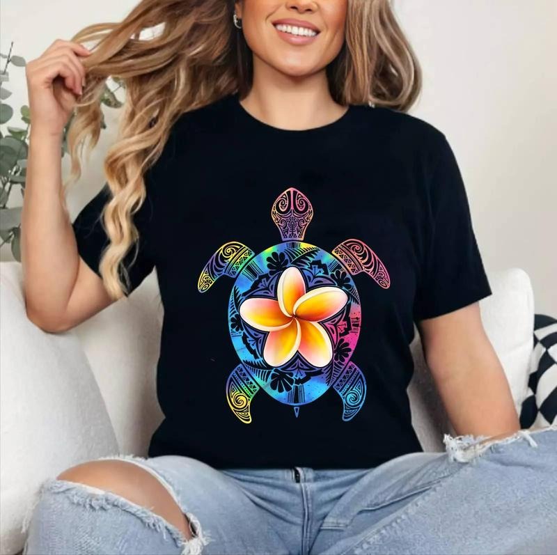 Hawaiian Tie Dye Sea Turtle Hawaii Cotton Short Sleeve Size S 3XL Shirt Hoodie Sweatshirt