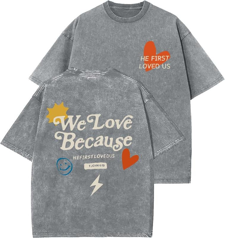 He First Loved Us Unisex Washed T-Shirt, Christian t shirts, Vintage 90s Graphic Tee, Gift Top Womenswear Cotton Mineral...