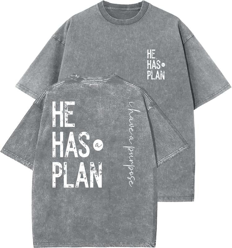 He Has A Plan Unisex Washed T-Shirt, Christian t shirts, Vintage 90s Graphic Tee, Gift Top Womenswear Cotton Mineral...