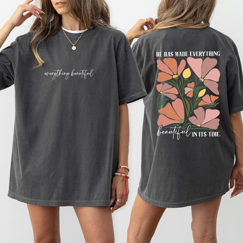 He Has Made Everything Beautiful Shirt Comfort Colors, Boho Christian Gift, Wildflower Bible Quotes Women Tee, Religious...