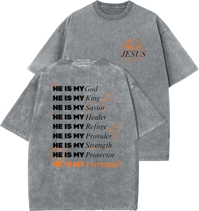 He Is My Everything Unisex Washed T-Shirt, Christian t shirts, Vintage 90s Graphic Tee, Gift Top Womenswear Cotton...