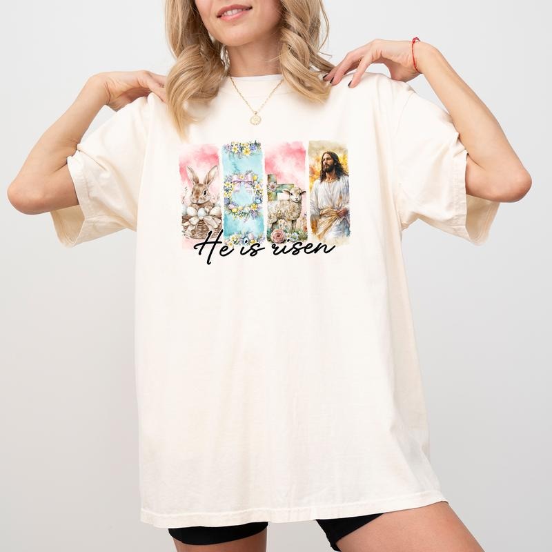 He Is Risen Comfort Colors Shirt, Floral Easter T-shirt, Jesus Easter Graphic Tee, Gift For Christian, Retro Wildflower...