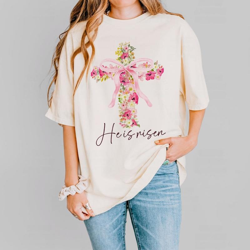 He Is Risen Easter Shirt, Floral Cross Christian Tee, Faith-Based Spring Sweatshirt for Women, Religious Easter Outfit Hoodie