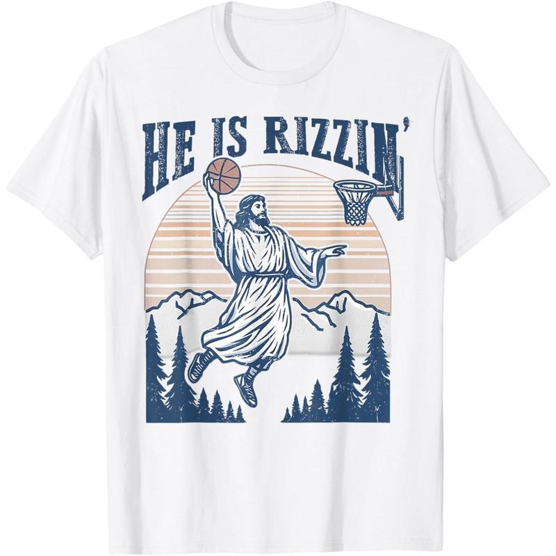 He Is Risen Rizzin' Easter Jesus Christian Faith Basketball T-Shirt Hoodie Sweatshirt | PrintMintTees.com