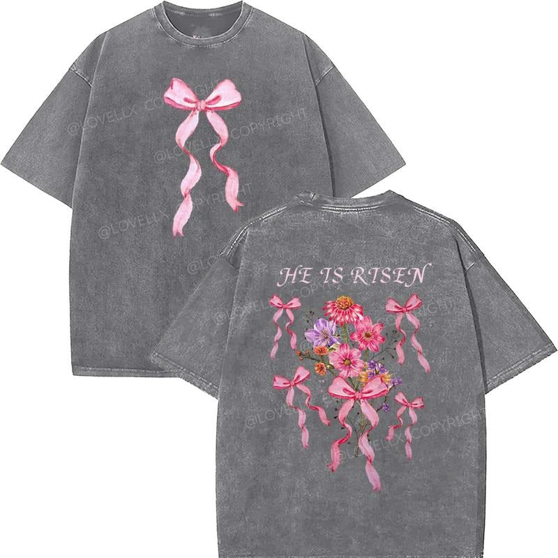 He Is Risen Unisex Washed T-Shirt, Christian t shirts, Vintage 90s Graphic Tee, Gift Top Womenswear Cotton Mineral Color...