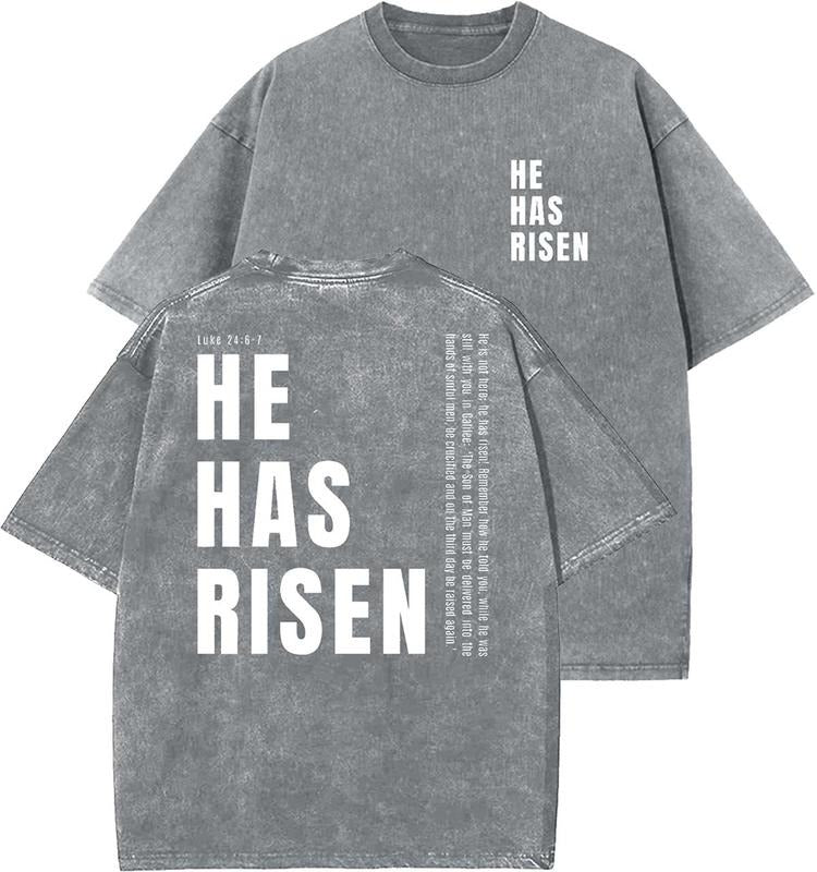 He Is Risen Unisex Washed T-Shirt, Christian t shirts, Vintage 90s Graphic Tee, Gift Top Womenswear Cotton Mineral...