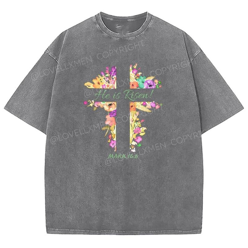 He Is Risen Washed T-Shirt, Christian t shirts, Christian Jesus  t shirts, Vintage 90s Graphic Tee Gift Cotton Top...