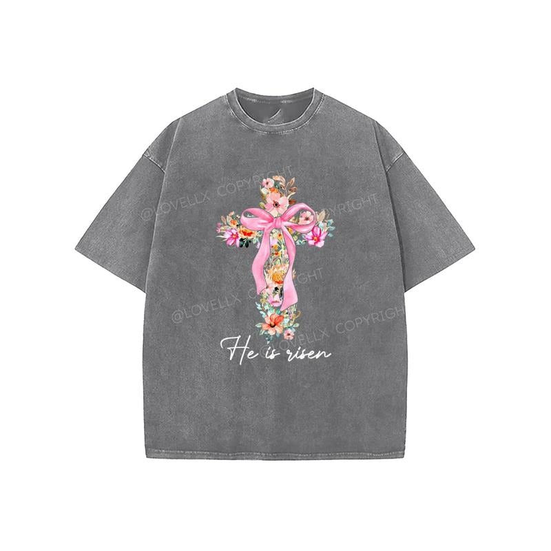 He Is Rizen Washed T-Shirt, Christian t shirts, Christian Jesus  t shirts, Vintage 90s Graphic Tee Gift Cotton Top...