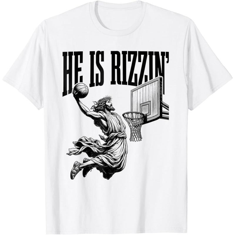 He Is Rizzin Shirt Basketball Jesus Retro Easter Christian T-Shirt Hoodie Sweatshirt | PrintMintTees.com