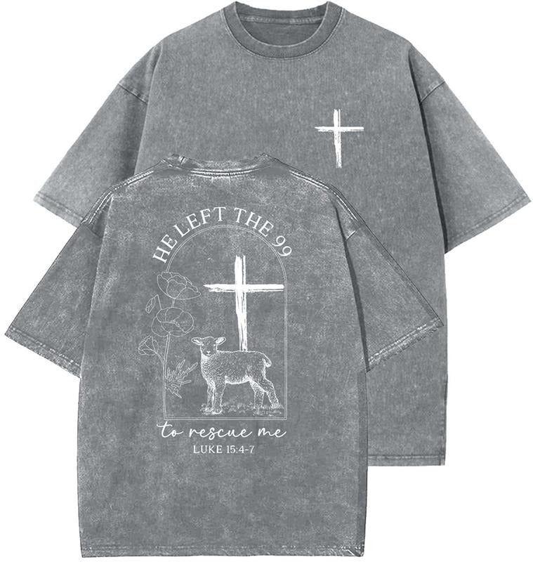 He Left The 99 To Find Me Unisex Washed T-Shirt, Christian t shirts, Vintage 90s Graphic Tee, Gift Top Womenswear Cotton...