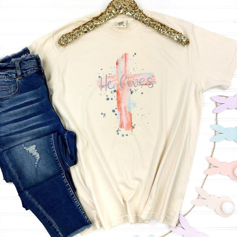 He Lives Cross Comfort Colors T-Shirt Hoodie, Sweatshirt | PrintMintTees.com