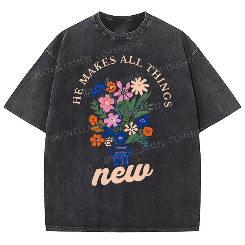 He Makes All Things New Unixes Washed T-Shirt, Christian Jesus  t shirts, Vintage 90s Graphic Tee Gift Cotton Top,...