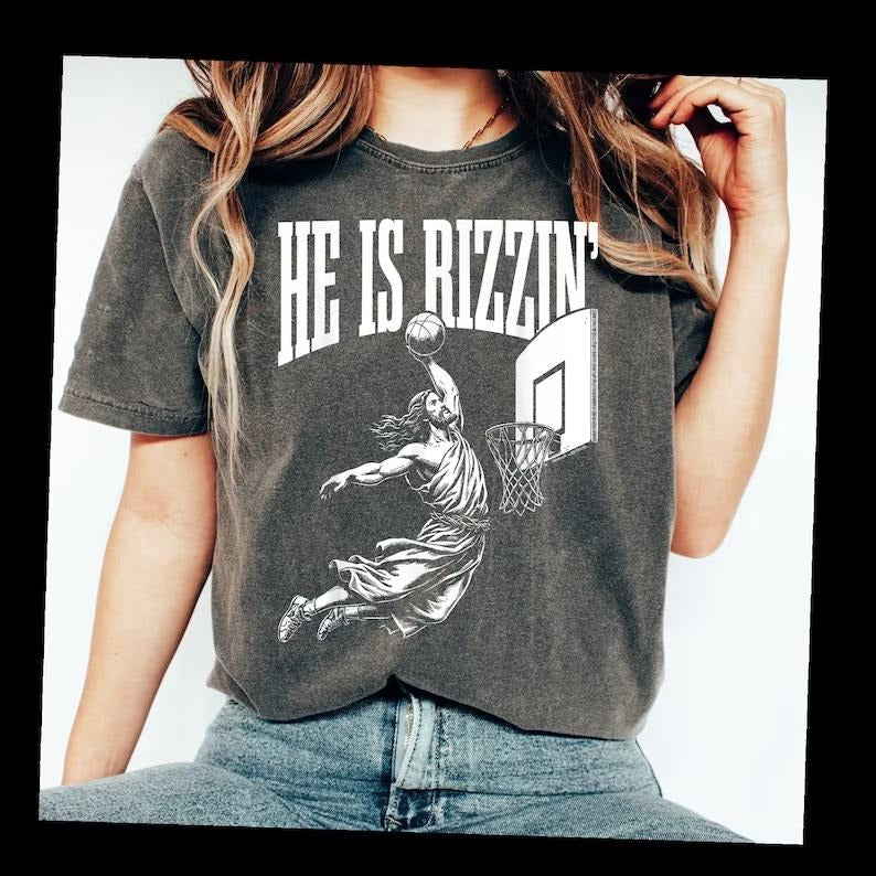 He is Rizzin Funny Jesus Basketball Meme T-shirtstyle{n002}2 Shirt Hoodie Sweatshirt | PrintMintTees.com