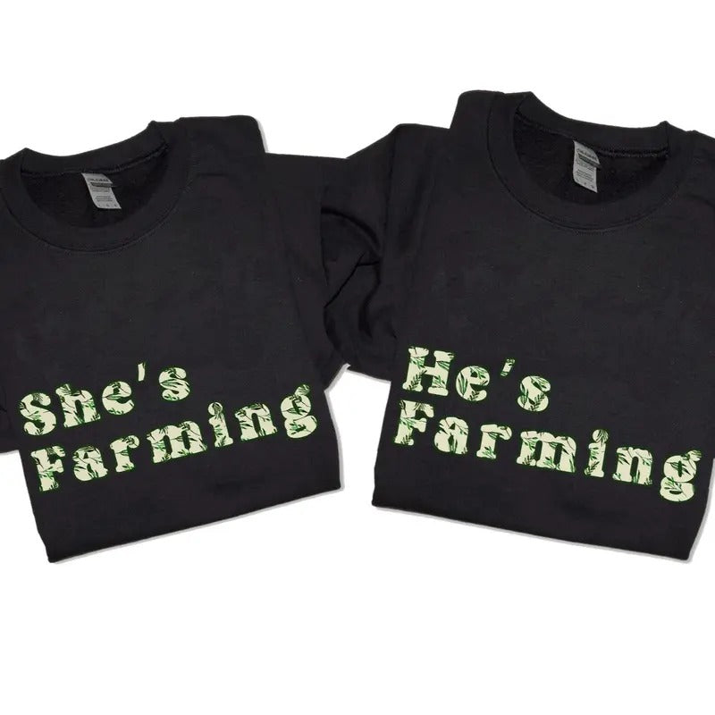 He's Farming - She's Farming Watercolor Tropical Pattern Unisex Crewneck Sweatshirt Shirt Hoodie | PrintMintTees.com