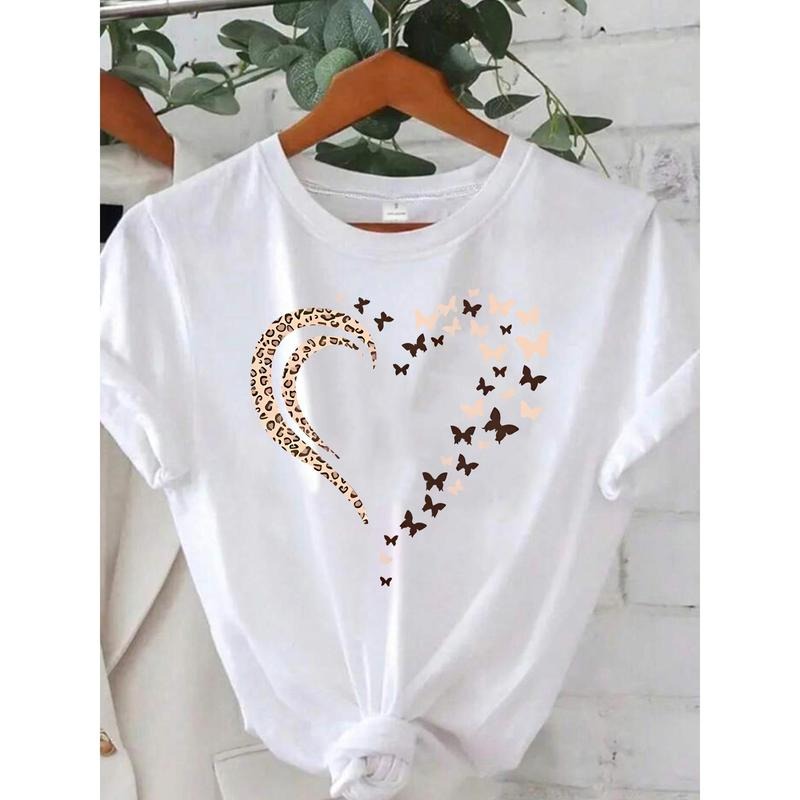 Heart - Shaped T - Shirt with Leopard Print Curve and Butterfly Flock Design style 02 Hoodie Sweatshirt | PrintMintTees.com