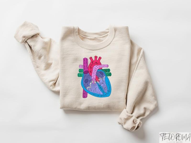 Heart Anatomy T-Shirt, Nursing School Shirt, Medical School Student Sweatshirt, Cardiac Nursing Gift, Cardiac Nurse...