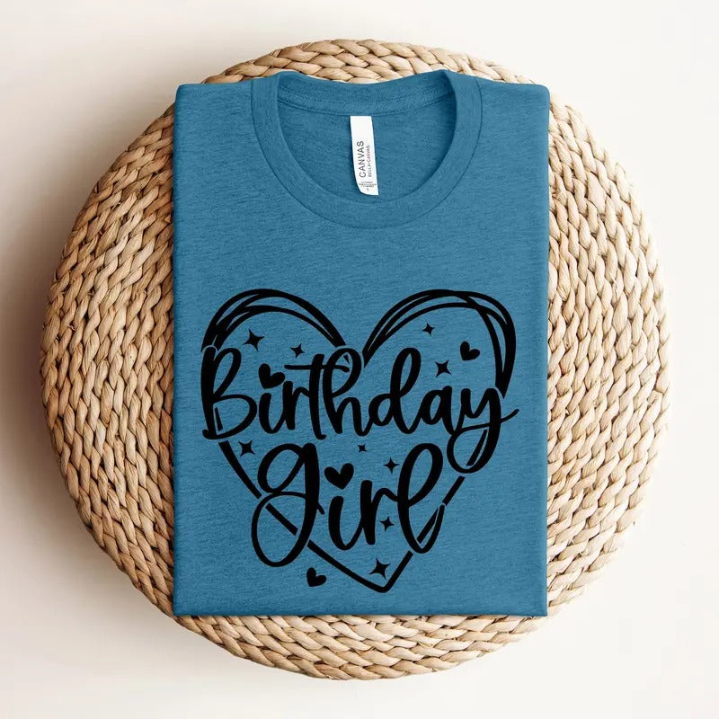 Heart Birthday Girl Shirt, Birthday Party Girl Shirt, Youth Birthday Girl Shirt, Unisex T-Shirt, Short Sleeve Tee Shirt,...