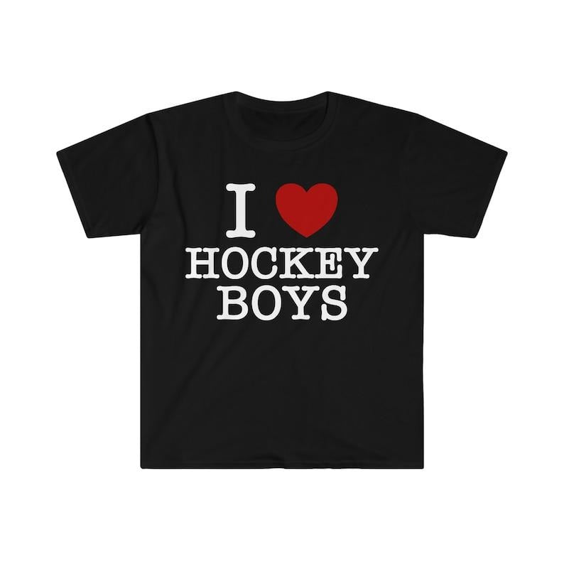 Funny Meme Shirt, I Love / Heart Hockey Boys Tee, Gift Unisex T-Shirt Hoodie Sweatshirt | PrintMintTees.com