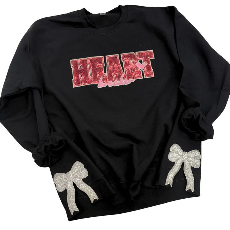 Heartbreaker Sequin Bow Side Patch Sweatshirt Shirt Hoodie | PrintMintTees.com