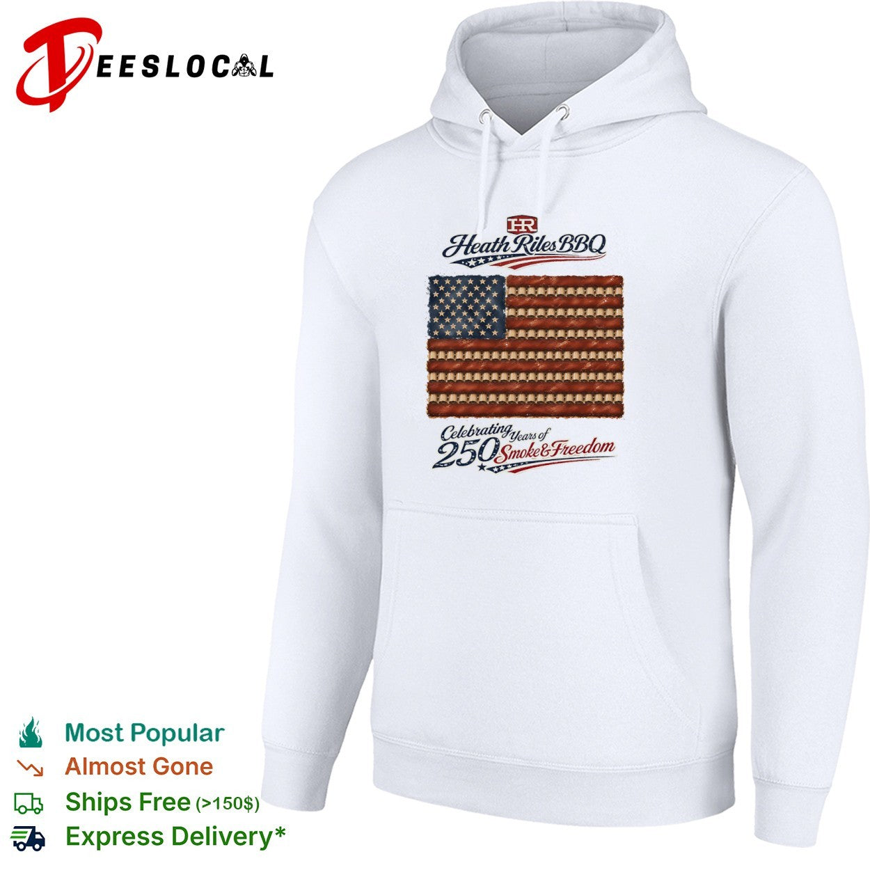 Heath Riles BBQ Celebrating 250 Years of Smoke and Freedom American Flag shirt